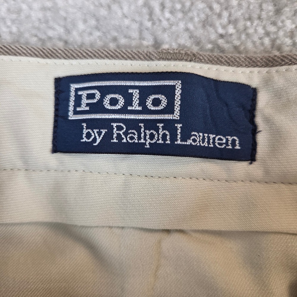 VTG Polo Ralph Lauren Men's Pants Pleated Cuffed Tan Herringbone 35x31 Cotton - Picture 7 of 10